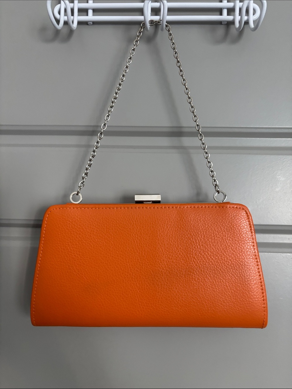 Small Vibrant Orange Faux Leather Chain Shoulder Clutch